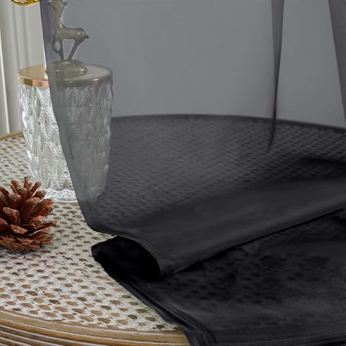 Image of Chyhomenyc Extra Long Black Sheer Curtains 144 inch 2 Panels, Translucent Backdrop Window Scarf Drapes for Canopy Bed /Wedding /Living Room /Anniversary, 12FT Length, Each 59Wx144L in, 2PCS