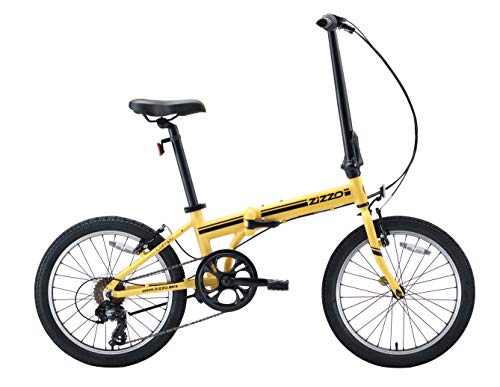 EuroMini ZiZZO Campo 28lb Lightweight Aluminum Frame Shimano 7-Speed Folding Bike 20-Inch (Yellow 2019)