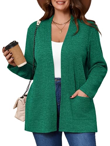 AusLook Women's Plus Size Lightweight Open Front Cardigan Long Sleeve Cover Ups Shrugs Jacket Shawls and Wraps Kimono