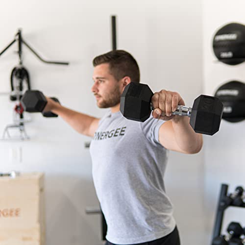 Synergee 22.5 LB Rubber Encased Hex Dumbbells with Chrome Handle. Sold Individually All Purpose Weights for Strength & Conditioning Training. by Synergee - Used condition - Image 6