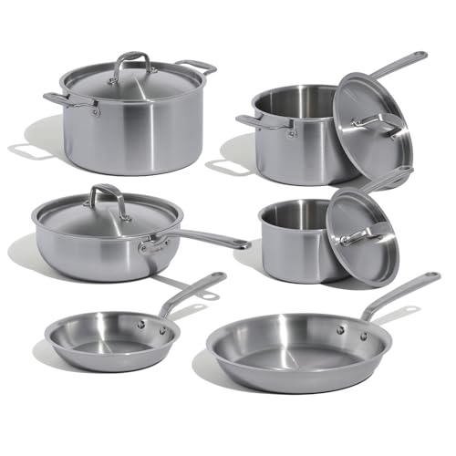 Made In Cookware | 10 Piece Stainless Steel Pot and Pan Set | 5 Ply Clad - Includes Stainless Steel Frying Pans, Saucepans, Saucier and Stock Pot W/Lid | Professional Cookware | Crafted in Italy
