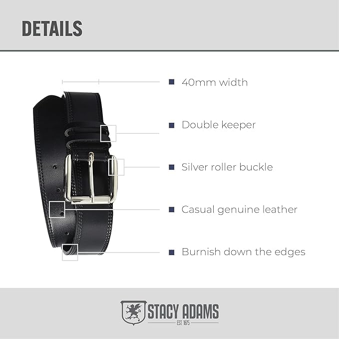 Image of Stacy Adam's Leather, Stretch, Casual Belt for Synchro Oxford, Everyday, Classic, Pants, Jeans, Khakis, Chinos
