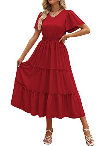 Lillusory Womens Boho Cotton Chiffon Midi Dresses 2023 Summer Curvy Short Sleeves Flowy Tiered Long Maxi Dress #TOP30