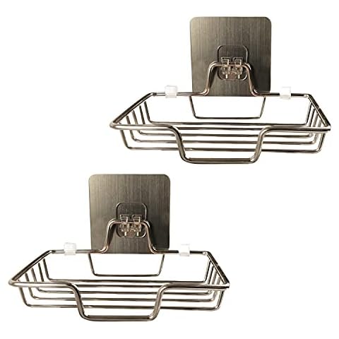 Soap Dish Holder Self Adhesive 2 Pack Stainless Steel Soap Basket Wall Mounted Cover
