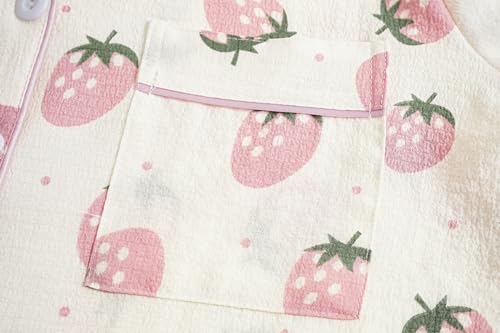 Vopmocld Big Girls Button Down Sleepwear Short Sleeve top & Pants 2PCS Crepe Pajama Sets Soft Lapel Shirt Loungewear4