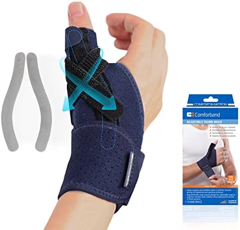 Comforband Adjustable Thumb Brace with Strap – CMC MCP Joint Thumb Spica Splint for Pain Relief, Arthritis, Tendonitis, De Quervains Tendosynovitis, Thumb Sprains, Skier's Thumb, Trigger Thumb Immobilizer – Left or Right