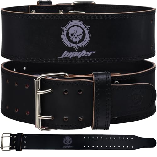 Weight lifting Belt (6mm Thick) - Genuine leather, offering back support. Double-pronged buckle, ideal for weightlifting, powerlifting, squats and deadlifts (Black, XX-Large)