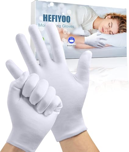 4 Pair Moisturising Cotton Gloves for Eczema & Dry Hands Stretchable Washable White Gloves for Men & Women