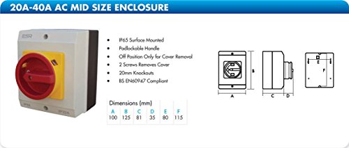 ESR Electrical E324P Switch Rotary Isolator Disconnector 4 Pole 32A IP65 Enclosure Outdoor Weatherproof Electrical Box IP65