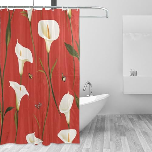 Rideau de douche imperméable lys rouge 168x183 cm avec crochets - 3