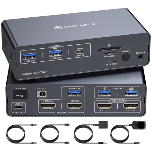 HDMI KVM Switch 2 pc 2 Monitore 4K60Hz USB C Docking Station 2 hdmi KVM-Switches EDID Dual Monitor Switches f&uuml;r Laptop & Desktop Share 13-in-1 Dockingstation