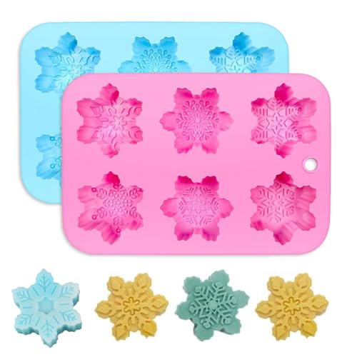 Aoreun 2 Piezas Silicona Copo de nieve moldes, Molde Jabon Navidad 6 cavidades, Hechos a Mano Molde 3D en Forma de Copo de Nieve, para Jabón Pudín Pastel Chocolate Caramelo Vela