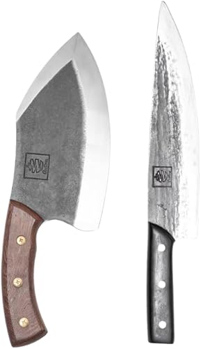 COOLINA Alpha Duo Juego de Cuchillos - Lixy Cuchillo de Carnicero & Cuchillo de Chef Tungsten XL, Acero de Alto Carbono Forjado a Mano, Filo de