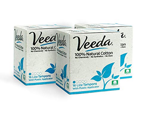 Veeda 100% Natural Cotton Compact BPA-Free Applicator Tampons Chlorine, Toxin and Pesticide Free