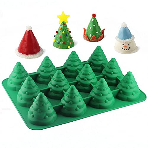 TSLBW Molde de bolo de árvore de Natal 3D de 12 cavidades molde de silicone anti-aderente molde de chocolate para bolachas molde para assar velas molde de sabão para bricolage