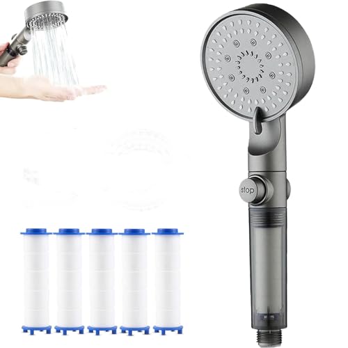 HydroBoosts High Pressure 5 - Mode Filtered Shower Head, Filtered Shower Head with Handheld, Built-in Power Wash for Hard Water, One-Touch Pause Button, Easy Install (B)