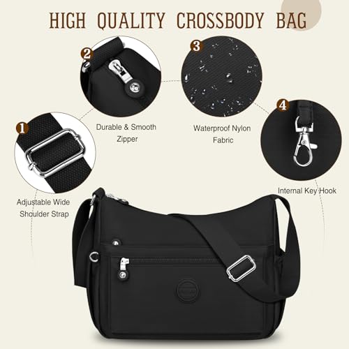 HUANLANG Nylon Crossbody Bags for Women Large Lightweight Travel Purse Women's Pocketbooks Multi Pocket Shoulder Bag2