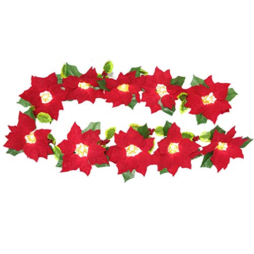 VALICLUD Poinsettia de Noël Lumière Rouge Guirlande de Poinsettia de Noël Guirlande de Lumineuse de Fleur de Vigne pour Les de Intérieur Extérieur Décorations