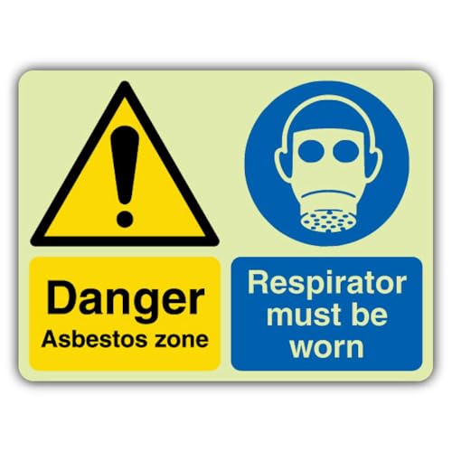 Panneau respiratoire danger amiante autocollant phosphorescent 300x225mm