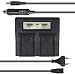 Produktbild Dual Akku-Ladegerät kompatibel mit JVC BN-V408U, BN-V416U, BN-V428U - mit USB-Anschluss, LCD-Display und Kfz-Ladekabel - Schnellladegerät