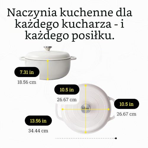 Lodge 5,68 l / 6 l Żeliwny/Porcelanowy Emaliowany Holenderski Piekarnik/Naczynie Do Zapiekanek, Oyster White, EC6D13