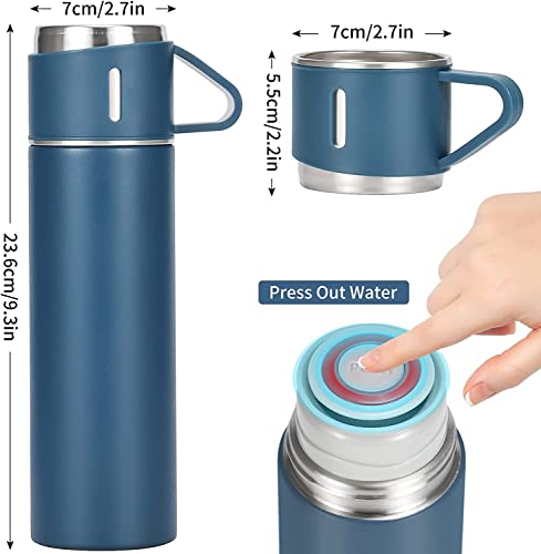 Temperature Coffee Vacuum Bottle Flask Hot Water Bottle Business Gift Set With 2 Cups And 1 Cleaner Sponge Blue Sets #TOP3