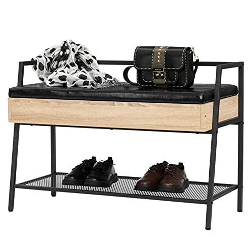 Nc Shoe Storage Bench, Industrial Hidden Shoe Rack Bench Organizer With Storage Chest, Mesh Shelf For Entryway, Mushroom, Living Room(White Oak) #TOP3