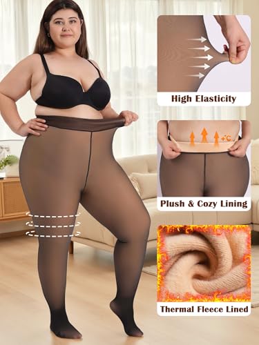 Plus Size Fleece Lined Tights Women Fake Translucent Warm Pantyhose Sheer Thick Thermal Leggings for Winter2