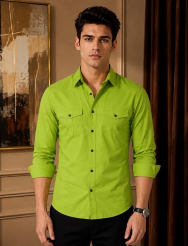 Image of Men's Double Flap Pocket | Regular Fit | Solid Spread Collar | Versatile Everyday Office Wear Comfortable |Stylish Design | Shirt