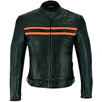 BI ESSE Chaqueta de moto Naked Custom de piel vintage moto Harley Protecciones, Certificada (NERO/Naranja, 4XL)
