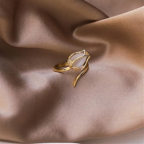 Opal Tulip Flower Open Ring,Flower Jewelry,Copper Chalcedony Opal Ring(Adjustable Ring)2