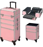 DeerDean 4-in-1 Rolling Makeup Case - Cosmetic Train Trolley with Shock-Absorbing 360° Case on Wh...
