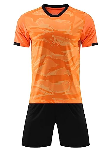 YiZYiF Kids Boys Football Goalie Training Uniform Short Sleeve Soccer Jersey Shirt with Shorts Set Sport Tracksuit