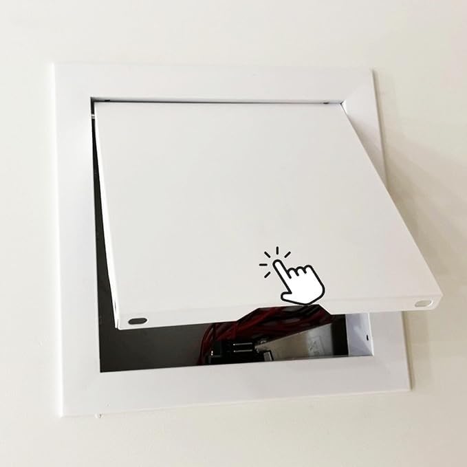 Panel de acceso invisible para reformas de baños modernos y techos de pladur blancos