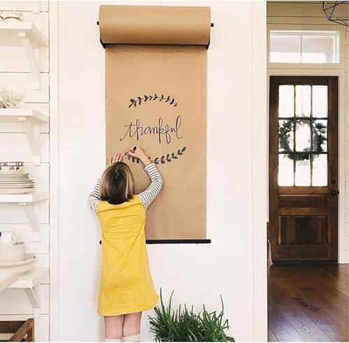 TIST Papier d'emballage Naturel Support de Rouleau de Papier Kraft, Distributeur de Couteaux, chevalet de Menu Mural for Panneaux de Graffitis(37cm/14.5inch)