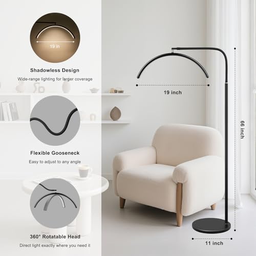 Image of Half Moon LED Floor Light - Professional Shadow-Free, Dimmable Lamp | for Lash Techs, Estheticians & Tattoo Artists | Eyelash Extensions, Nail Art, Home & Office (Matte Black)