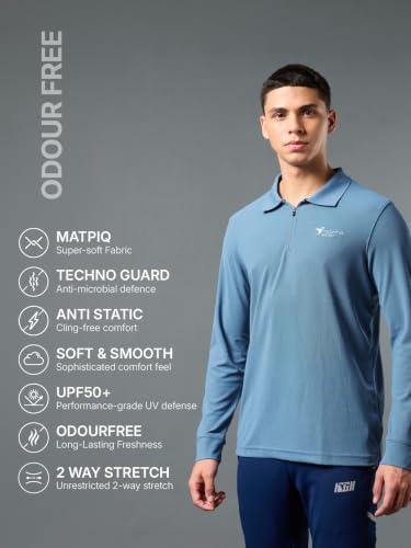 Image of TECHNOSPORT Men's Slim Fit Full Sleeve Polo T-Shirt with Collar, MATPIQ Quick Dry Moisture Wicking Polo Tee for Gym Sports Golf and Casual Wear