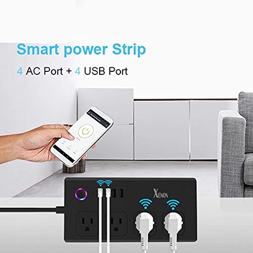 Xenon Smart Power Strip,Wifi Smart Multi Outlet Surge With 4-Outlet 4-Usb With 5-Foot Cord, Work With Alexa And Google Home,Black #TOP6
