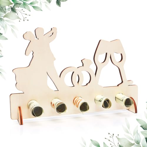 MONCAP Hochzeit Geldgeschenk Hochzeit Geld Geschenk Personalisierte Holz Geldgeschenke Zur Hochzeit mit Braut Bräutigam Ringe Kreative Hochzeitsgeschenke für Brautpaar Braut...