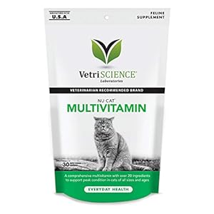 VETRISCIENCE NuCat Multi Vitamin for Cats, 30 Chews – Complete MultiVitamin Supports Skin and Coat, Immune System, Eye Sight and Everyday Wellness