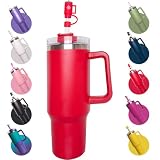 FVOTNW 40oz Tumbler with Handle and Straw,Reusable Insulated Tumbler Stainless Steel Travel Mug Keeps Drinks Cold,Suitable for Travel, Office and Gifts for Mom or Wife-Red