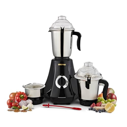 GEEPAS 750W 3-in-1 Mixer Grinder | Stainless Steel Jars & Blades | 3 Speed Control Perfect for Chutney Dry & Wet Fine Grinding Mixing | Overload Protection | Powerful Motor | 2 Year Warranty Black