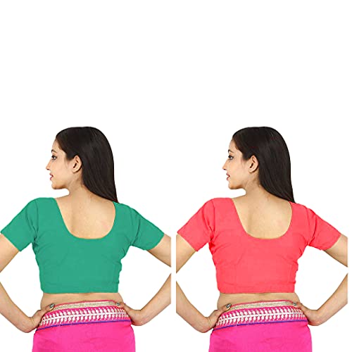 Image of Namita Women's Cotton Half Sleeve Blouse (U-COT-COM-2-LIGHTGREEN-BRINKPINK-40 Lightgreen-Brinkpink 40)