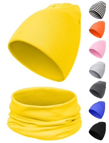 Kiiwah Juego de Gorro y Bufanda Niños de Punto Invierno Cálido Punto Beanie Gorros Bufanda Bebé (Amarillo)