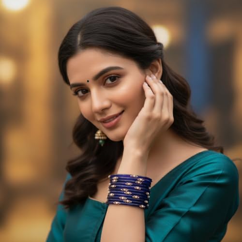 Image of SUNDRAM Women's Premium Fancy Glass Bangles for Women & Girls |with Zircon Gemstone Work & Charm| Traditional Ethnic Bangles Set of 12