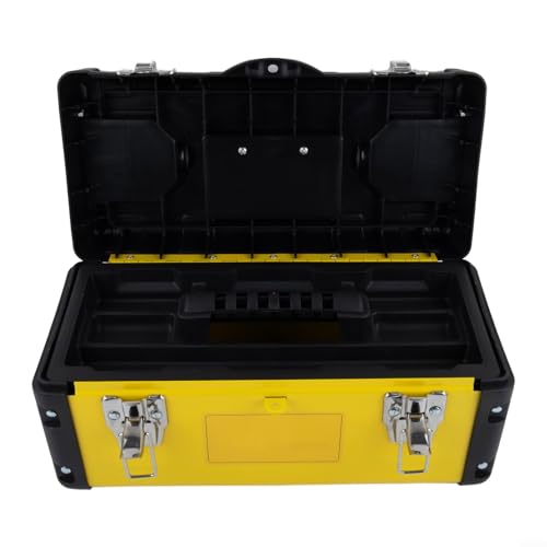 Caja de herramientas con cerradura con múltiples compartimentos con bandeja organizadora extraíble para un almacenamiento eficiente y fácil acceso a herramientas, herramientas manuales y herramientas