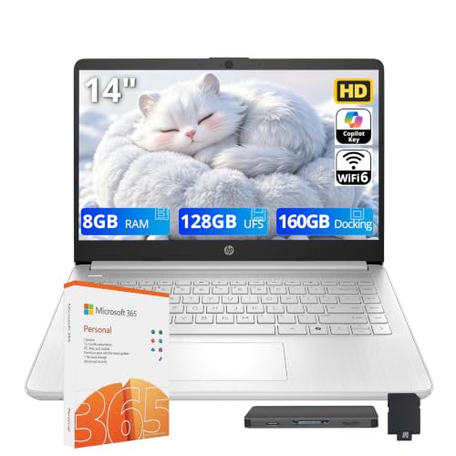 Image of HP Stream 14 inch HD Student & Business Laptop, Intel Processor N150, 8GB RAM, 288GB Storage (128GB UFS + 160GB Docking Station), Intel Graphics, 1 Year Office 365, Wi-Fi 6, Win 11, Silver