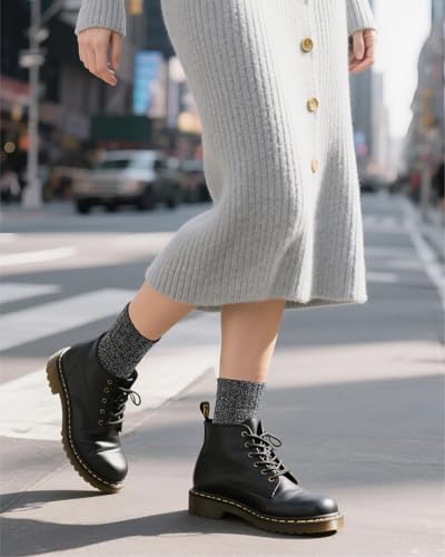 Jeasona 5 Pairs Womens Wool Woolen Socks Thick Warm Winter Vintage Knit Thermal Winter Socks for Women (Dark)