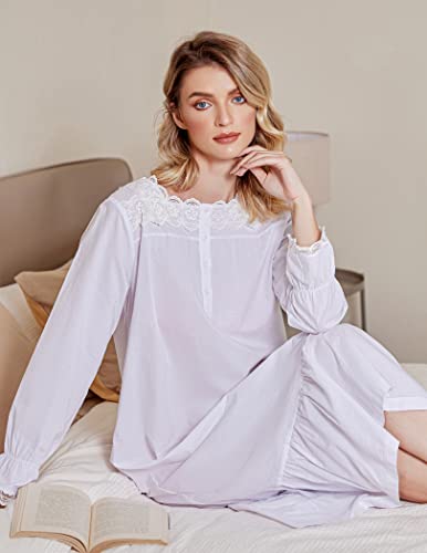 Ekouaer Victorian Cotton Nightgowns For Women Long Sleeve Sleepshirts Comfy Full Length Plus Size (1-White, Xl) #TOP2