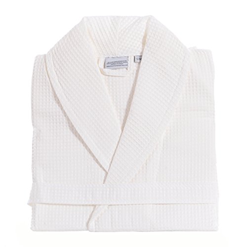 Linum Home Textiles Unisex Waffle Weave Bathrobe 100% Authentic Turkish Cotton Luxury Spa Hotel Collection, White, Small-Medium